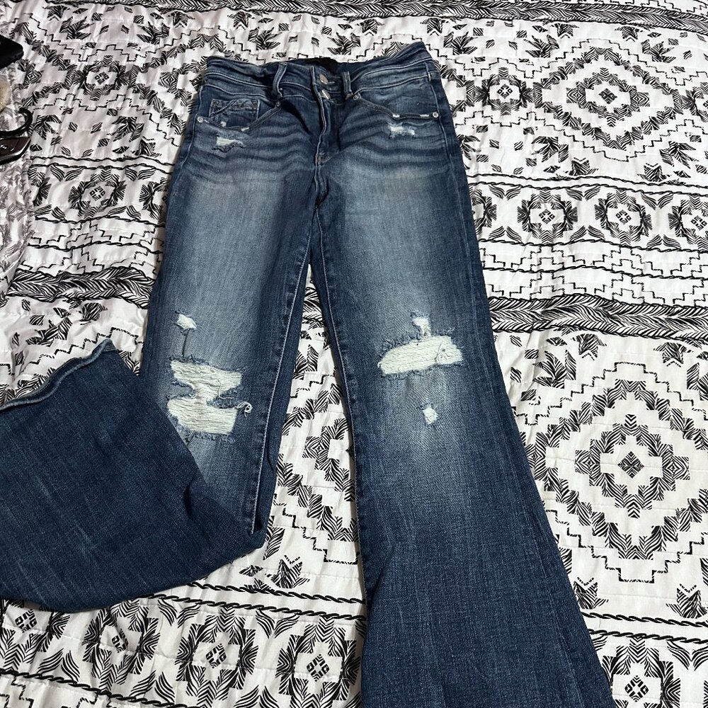 Buckle Black Fit No 35 Distressed Flare Jeans Size 28x34